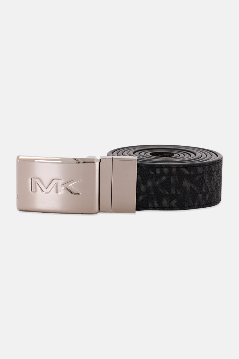 Michael Kors Women Brand Logo Leather Belt, Grey/Black  - Image 1