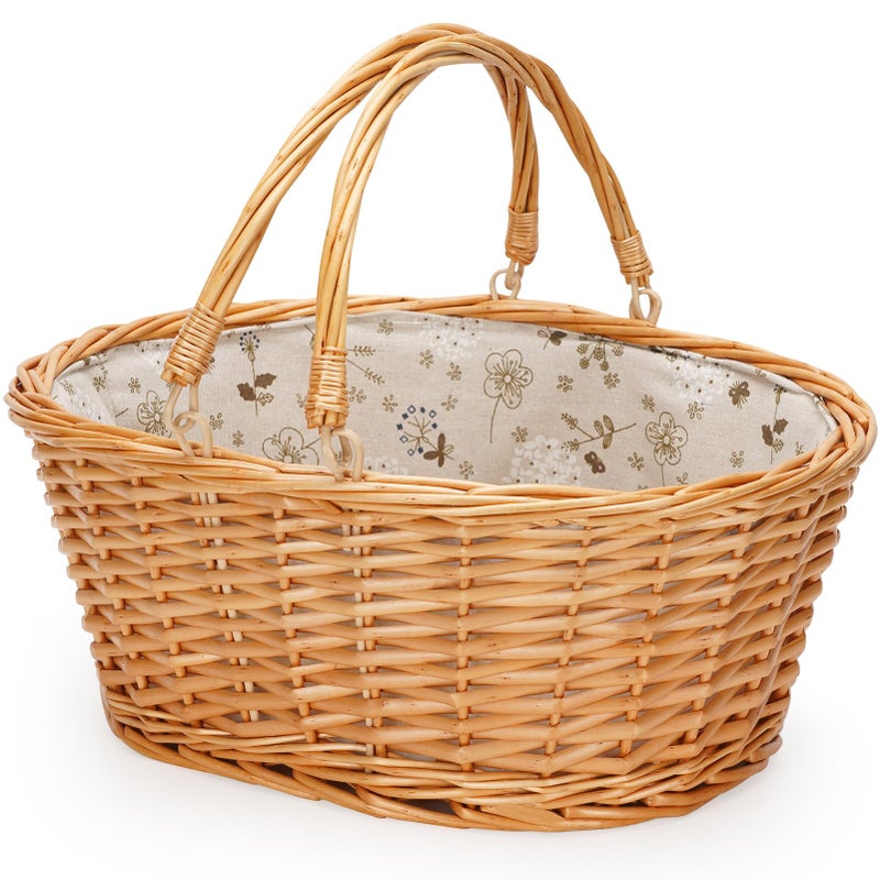 TwentyNext Wicker Picnic Basket with Double Folding Handles, Natural Large Willow Hamper Empty Basket Cheap Easter Eggs Candy Storage Wine Basket for Toy, Flower, Weddingï¼ˆWhite 16inchï¼‰ - Image 1