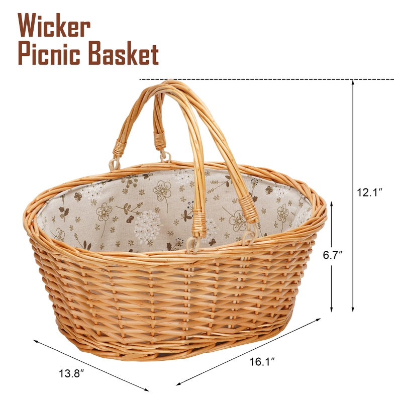 TwentyNext Wicker Picnic Basket with Double Folding Handles, Natural Large Willow Hamper Empty Basket Cheap Easter Eggs Candy Storage Wine Basket for Toy, Flower, Weddingï¼ˆWhite 16inchï¼‰ - Image 5