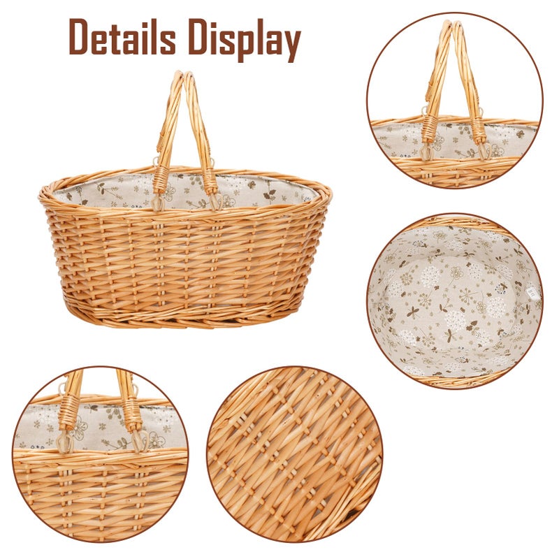 TwentyNext Wicker Picnic Basket with Double Folding Handles, Natural Large Willow Hamper Empty Basket Cheap Easter Eggs Candy Storage Wine Basket for Toy, Flower, Weddingï¼ˆWhite 16inchï¼‰ - Image 3
