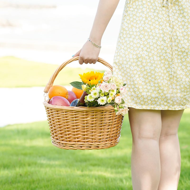 TwentyNext Wicker Picnic Basket with Double Folding Handles, Natural Large Willow Hamper Empty Basket Cheap Easter Eggs Candy Storage Wine Basket for Toy, Flower, Weddingï¼ˆWhite 16inchï¼‰ - Image 4