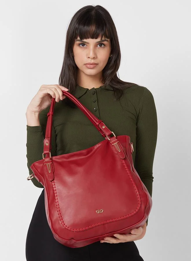 Globus  Maroon Solid Faux Leather Hobo Bag for Women | Best Price UAE