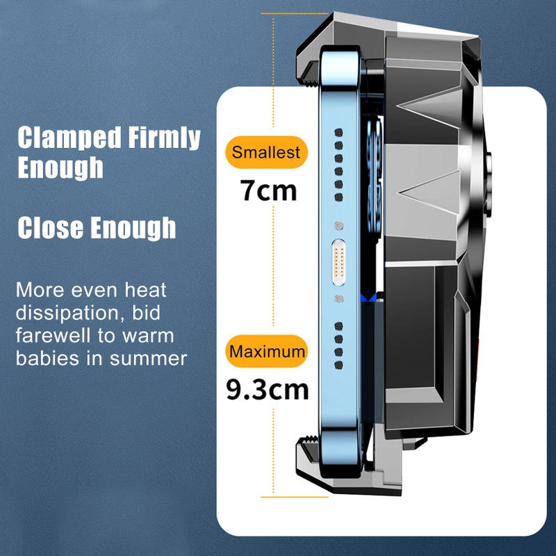 Portable Phone Cooler: Black, 3-Speed Adjustment, Turbo Ventilation Channel Design - Quiet 7-Blade Brushless Motor, 300mAh Battery for Mobile Phone Gaming, Streaming Daily Use - Image 2