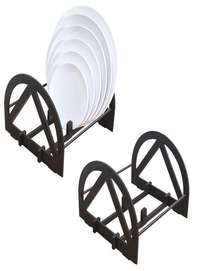 OYEFLY 2 Pieces Wood Dish Organizer,Plate Organizer for Cabinet (Black) - Image 1