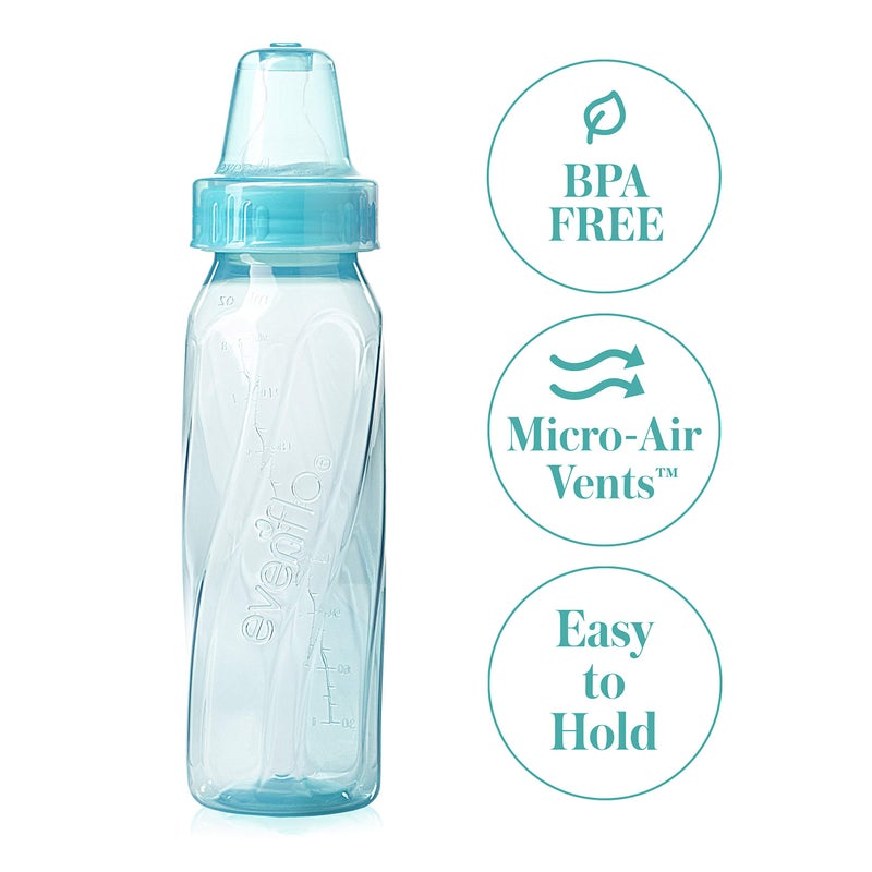 Evenflo Feeding زجاجات إيفنفلوا للتغذية الكلاسيكية الملونة بلاستيك ذات عنق قياسي للرضع، وردي/لافندر/أخضر مائل إلى الأزرق، 8 أونصات (عبوة من 12) - Image 2