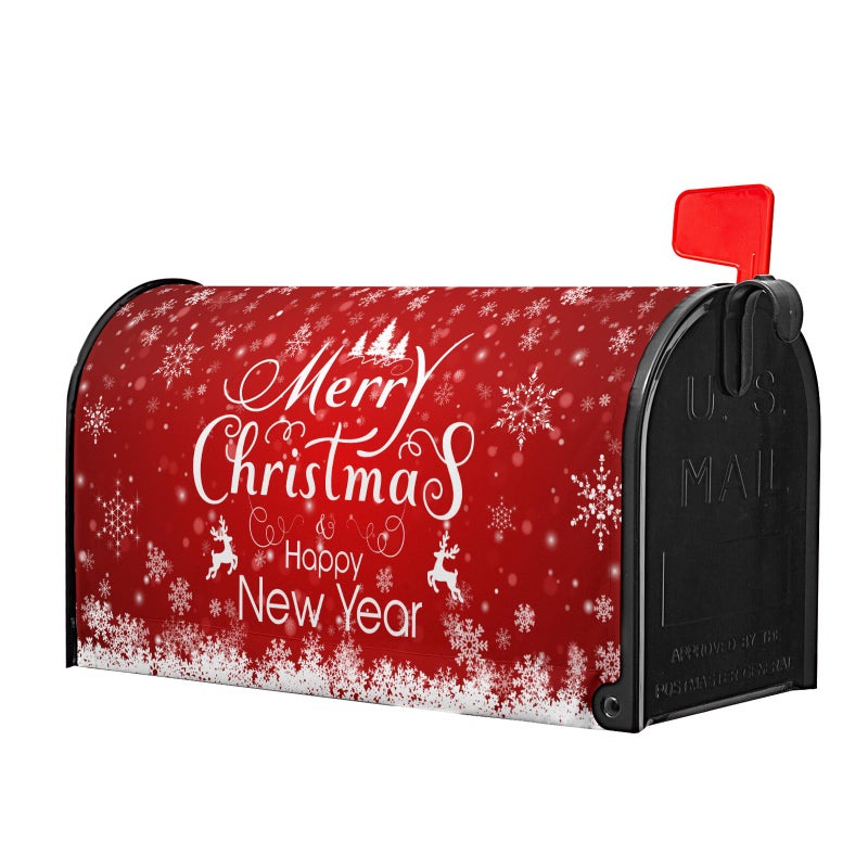 Anyako Merry Christmas Mailbox Cover Snowflake Welcome Red Mailbox Covers Magnetic Standard Size 21 X 18 Winter Xmas Holiday Mailbox Wrap Post Letter Box Cover Decor for Home Outdoor Yard Garden - Image 2