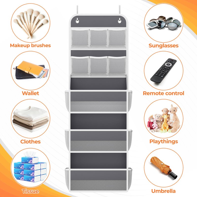 SpaceHacks 5-Tier Over The Door Organizer with Mesh Pockets, Baby Nursery Storage for Closet, Bathroom and Bedroom, Adjustable Hanging Closet Organizer for Cosmetics, Books and Essentials (Dark Grey) - Image 5