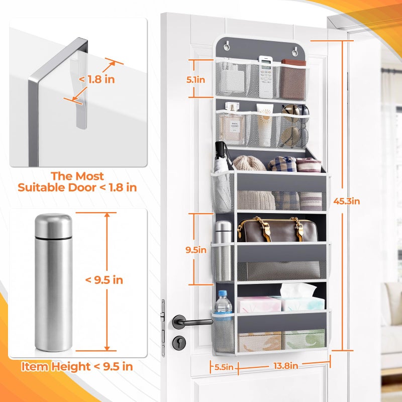 SpaceHacks 5-Tier Over The Door Organizer with Mesh Pockets, Baby Nursery Storage for Closet, Bathroom and Bedroom, Adjustable Hanging Closet Organizer for Cosmetics, Books and Essentials (Dark Grey) - Image 2