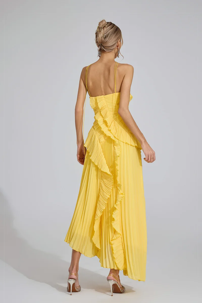 Catchall Moses Asymmetric Pleated Halter Dress