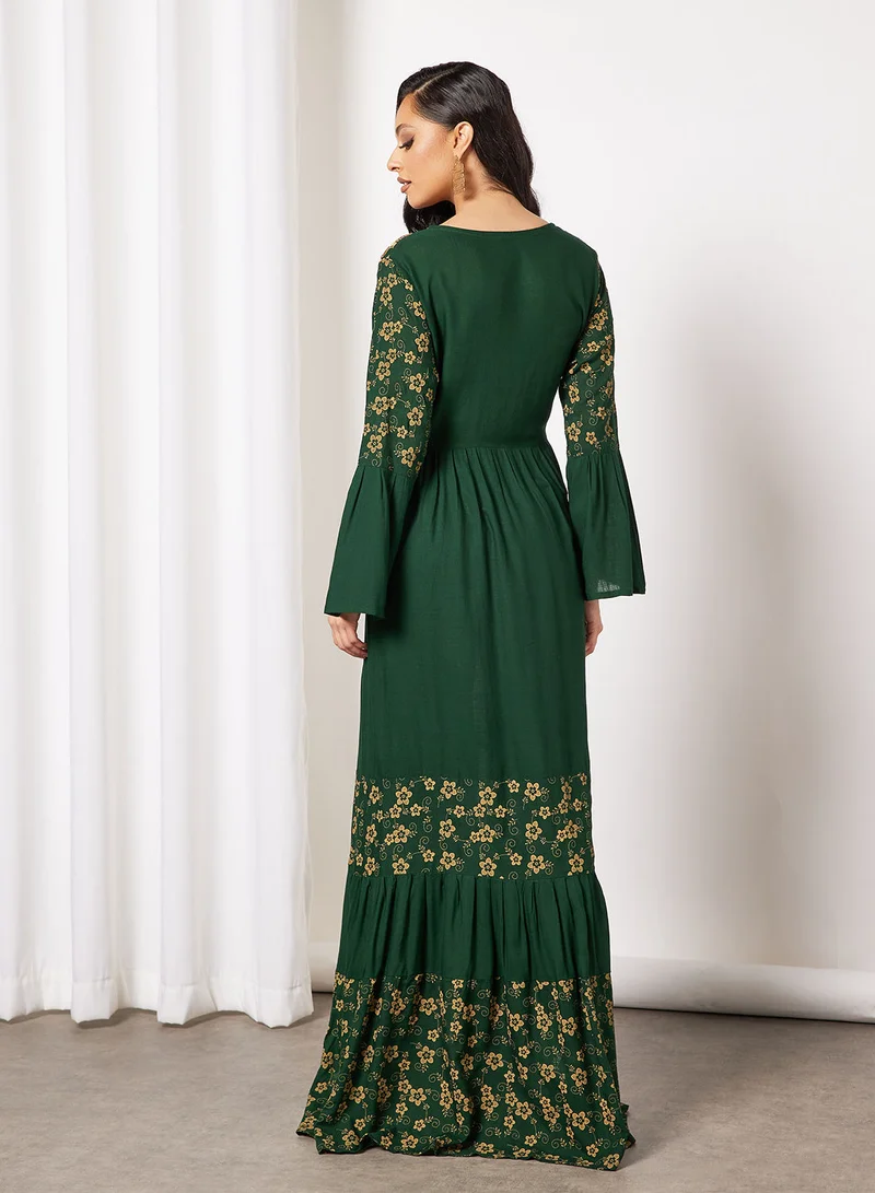 HANA & SARA Printed Tie Waist Jalabiya