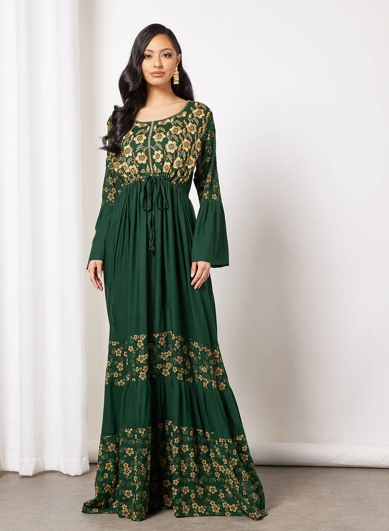 HANA & SARA Printed Tie Waist Jalabiya
