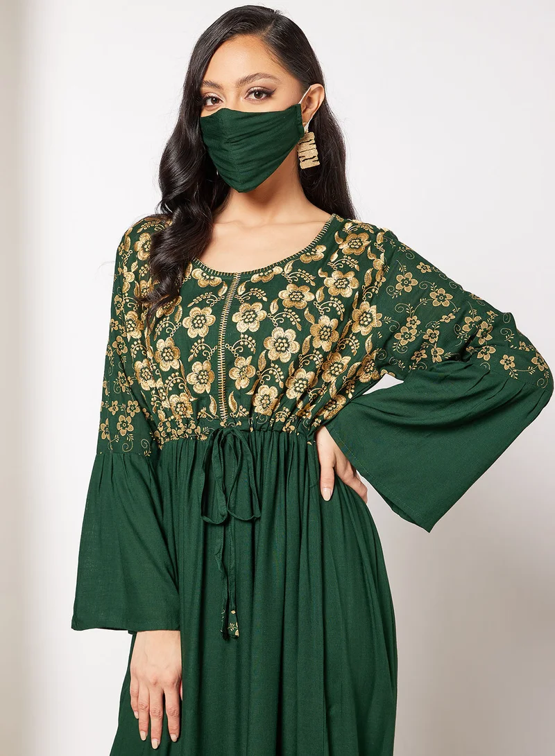 HANA & SARA Printed Tie Waist Jalabiya
