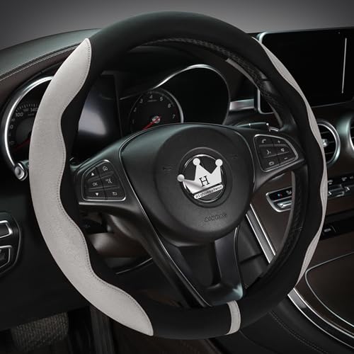 HighnessHwoo Luxury Suede Steering Wheel Cover for Cars Soft Leather Padded Wheels Cover for Sedan SUV Thin Car Handle Cover Universal Fit Anti Slip 14751515in Gray - Image 3