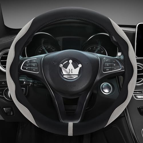 HighnessHwoo Luxury Suede Steering Wheel Cover for Cars Soft Leather Padded Wheels Cover for Sedan SUV Thin Car Handle Cover Universal Fit Anti Slip 14751515in Gray - Image 1