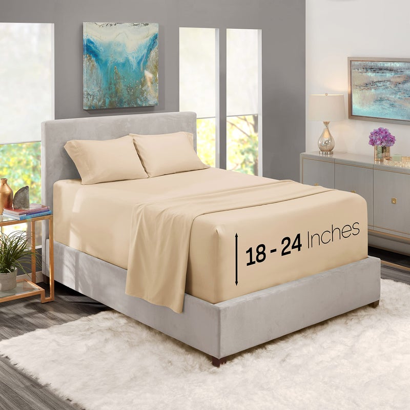 Nestl Queen Size Sheet Set 4 Piece Extra Deep Pocket 1824 inches Microfiber Hotel Luxury Soft Breathable WrinkleFree Easy to Care Beige Cream