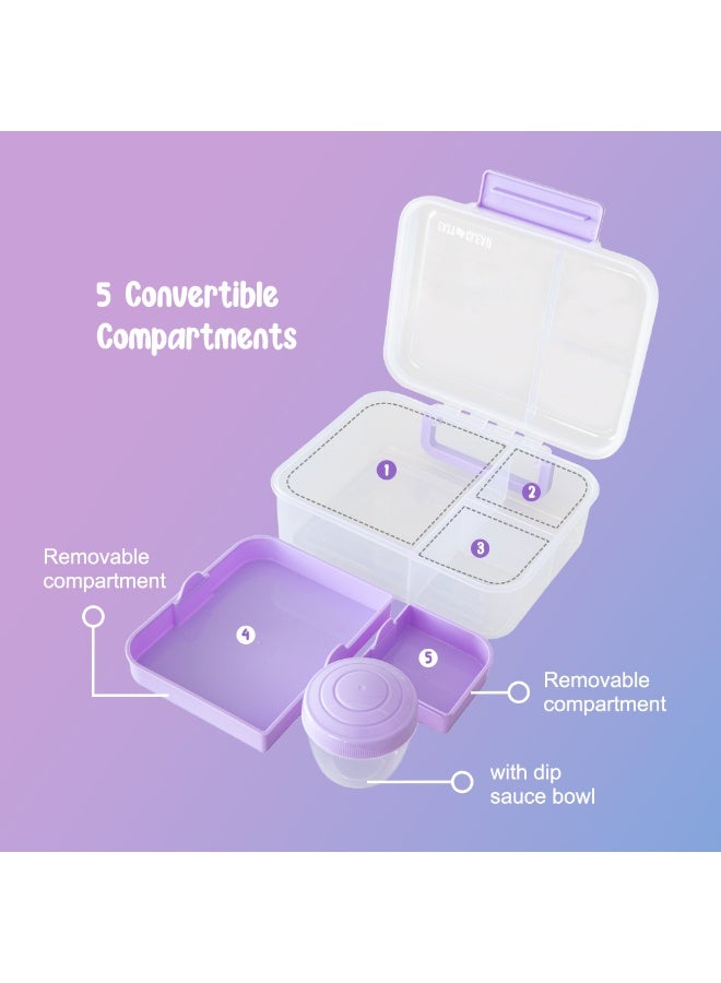 Eazy Kids Personalized 3/4/5 Compartment Convertible 1650ml Bento Lunch Box with 150ml Gravy Bowl - Purple - Image 5