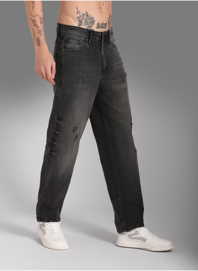 HIGH STAR - Mid Rise Distressed Regular Fit Jeans by Styli - Image 1