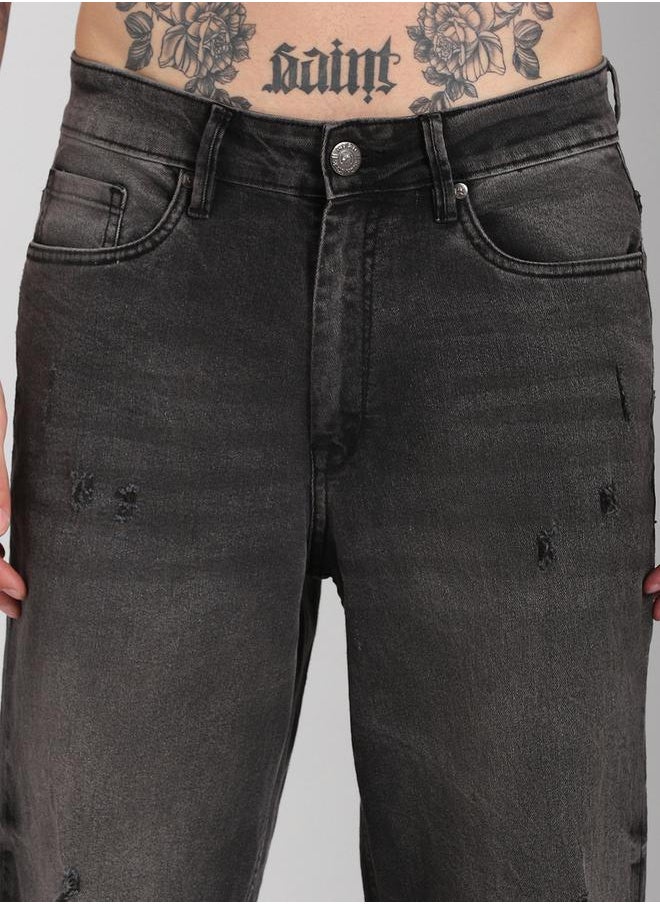 HIGH STAR - Mid Rise Distressed Regular Fit Jeans by Styli - Image 1