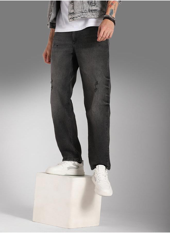 HIGH STAR - Mid Rise Distressed Regular Fit Jeans by Styli - Image 1