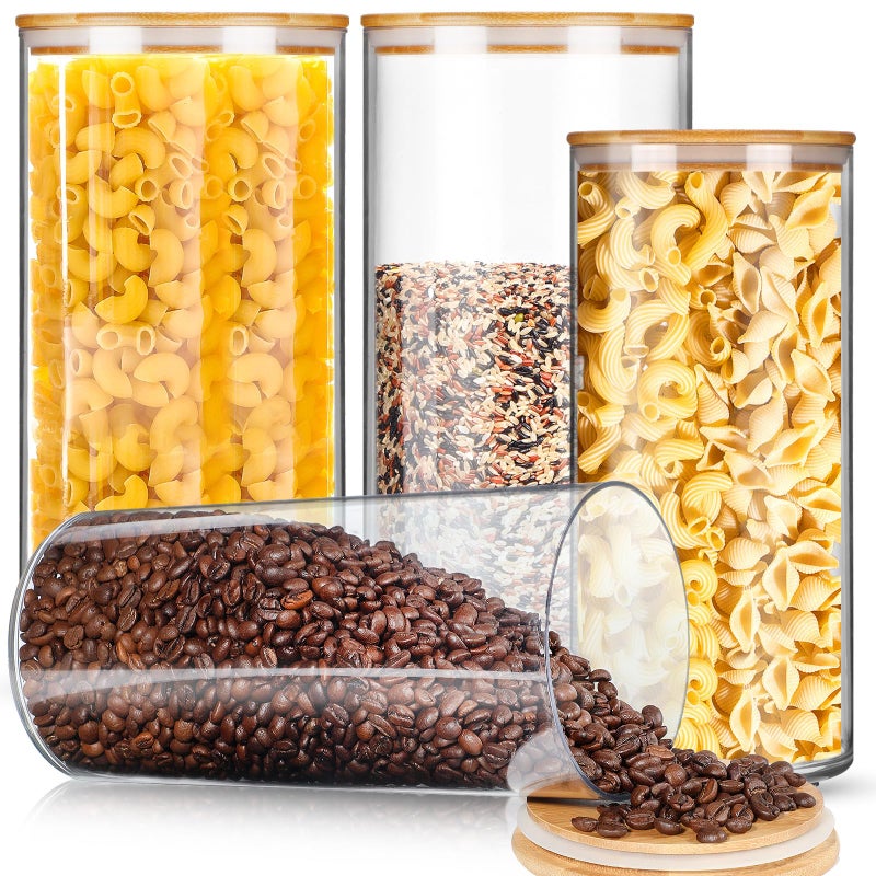 Vesici 4 Pcs Large Acrylic Storage Canister 180 oz and 93 oz Jars with Bamboo Lids Clear Acrylic Canister Unbreakable Airtight Storage Jars for Kitchen Coffee Rice Pantry Organization