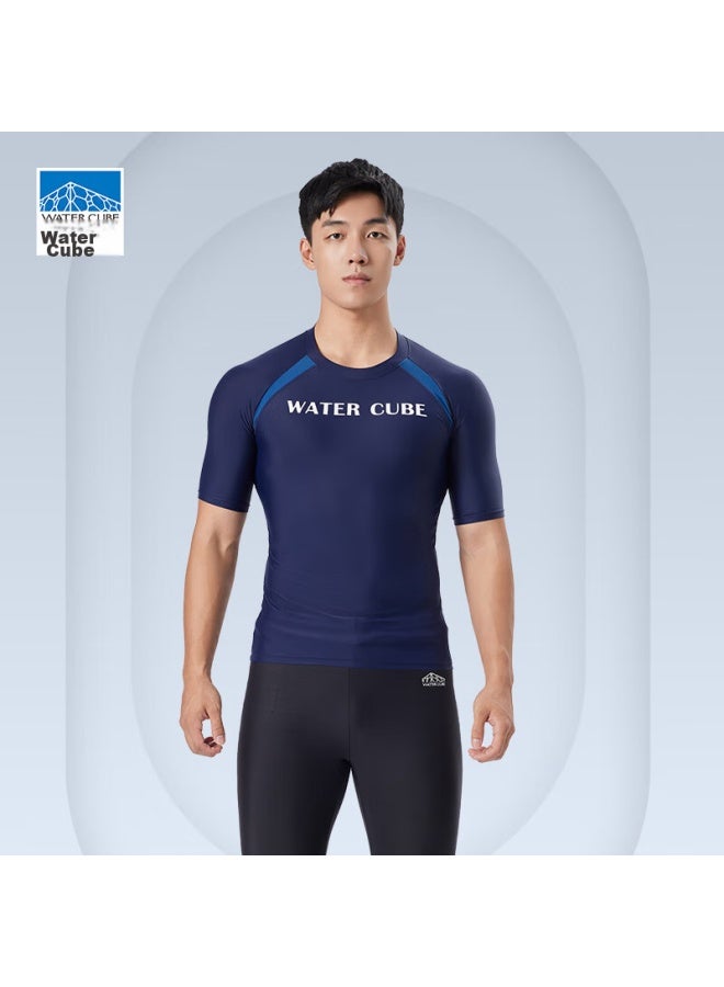 WATER CUBE Shuili Fang Men's Short-sleeve Swim Shirt, Quick-drying, Chlorine-resistant, High-elasticity, Comfortable Hot Spring Swimwear, Navy Blue, XL - Image 1