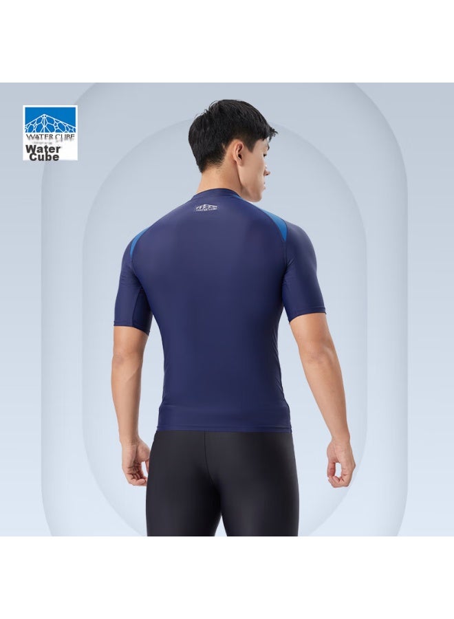WATER CUBE Shuili Fang Men's Short-sleeve Swim Shirt, Quick-drying, Chlorine-resistant, High-elasticity, Comfortable Hot Spring Swimwear, Navy Blue, XL - Image 3