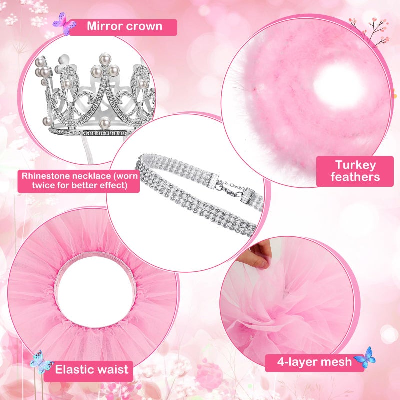 Locmeo 4 Pcs Princess Porch Goose Outfit for 23" 17" Cement Lawn Goose Costume Crown Necklace Tutu Skirt Feather Trim for Princess Outdoor Garden Lawn Art Decor(Pink) - Image 3