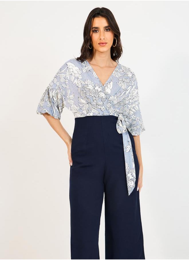 Styli - Wide Leg Front Wrap Printed Jumpsuit - Image 1