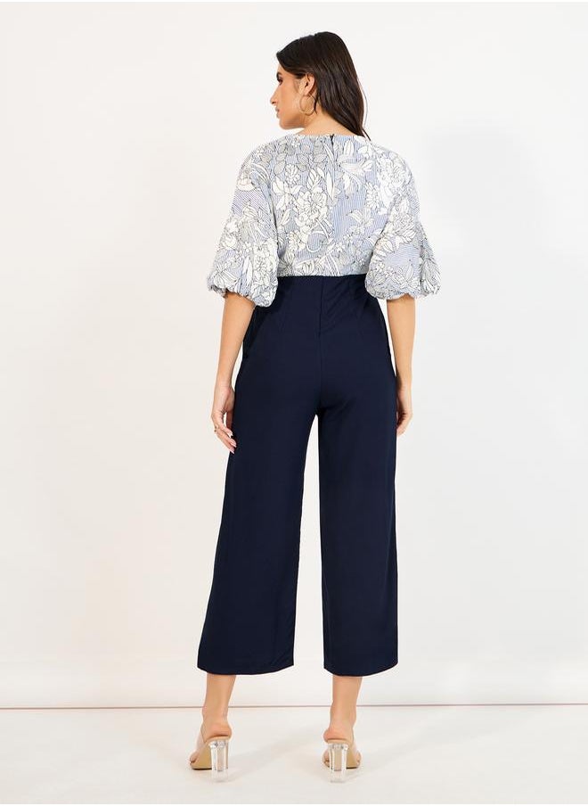 Styli - Wide Leg Front Wrap Printed Jumpsuit - Image 1