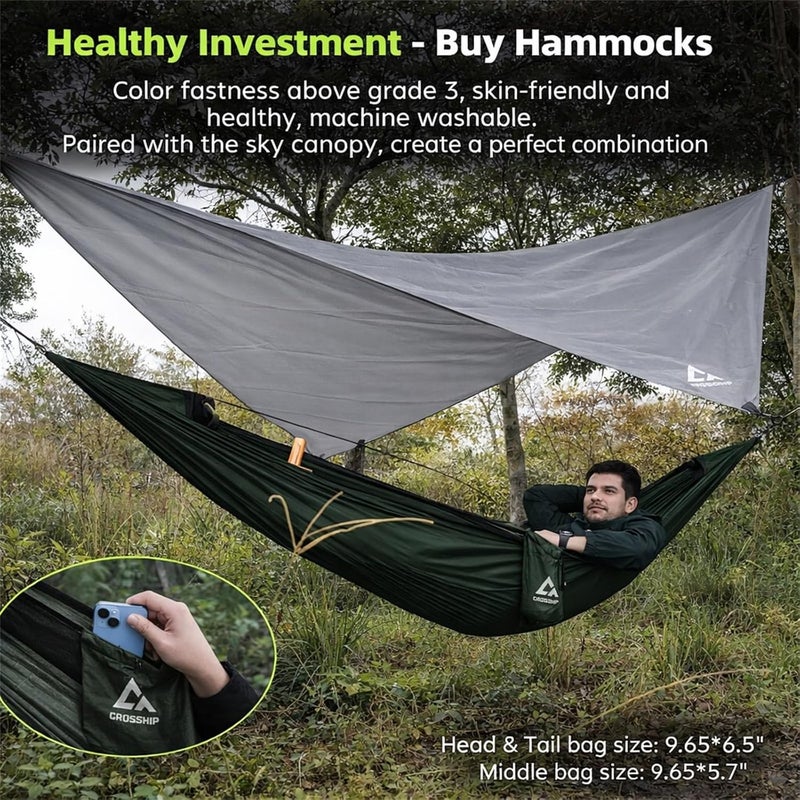 CROSSHIP Camping Hammock with Mosquito Net, 2 Person Hammock Bug Net, Portable, Parachute Nylon for Outdoor, Camping, Hiking, Backpacking, Backyard, Beach, Travel (Hold Up to 500lbs) (Forest Green) - Image 4