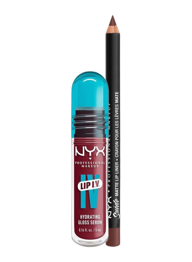 NYX PROFESSIONAL MAKEUP Lip IV Hydrating Gloss Serum - Bubble Gum Burst - 0.16 fl oz & Suede Matte Lip Liner Cold Brew Bundle - Image 1