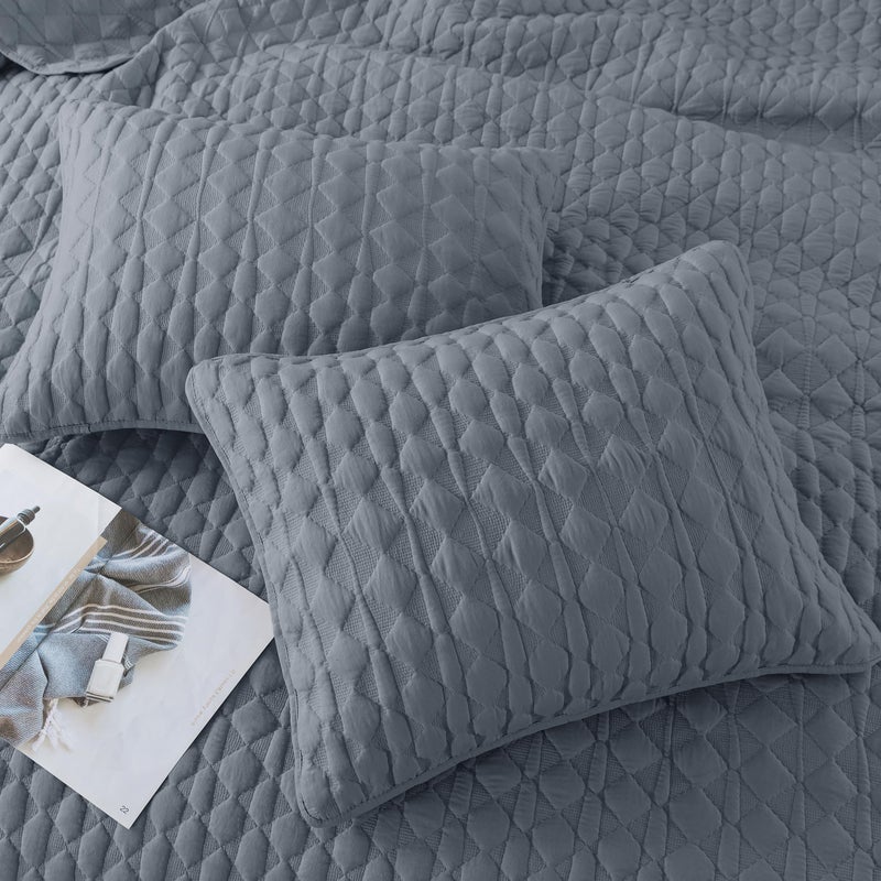 WDCOZY Blue Quilts Queen Size Bedding Sets with 2 Pillow Shams, Lightweight Soft Bedspread Coverlet, Quilted Blanket Thin Comforter Bed Cover for All Season, 3 Pieces, 90x90 inches - Image 4