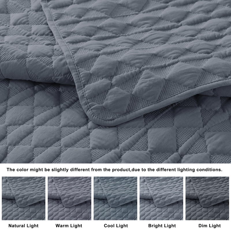 WDCOZY Blue Quilts Queen Size Bedding Sets with 2 Pillow Shams, Lightweight Soft Bedspread Coverlet, Quilted Blanket Thin Comforter Bed Cover for All Season, 3 Pieces, 90x90 inches - Image 3