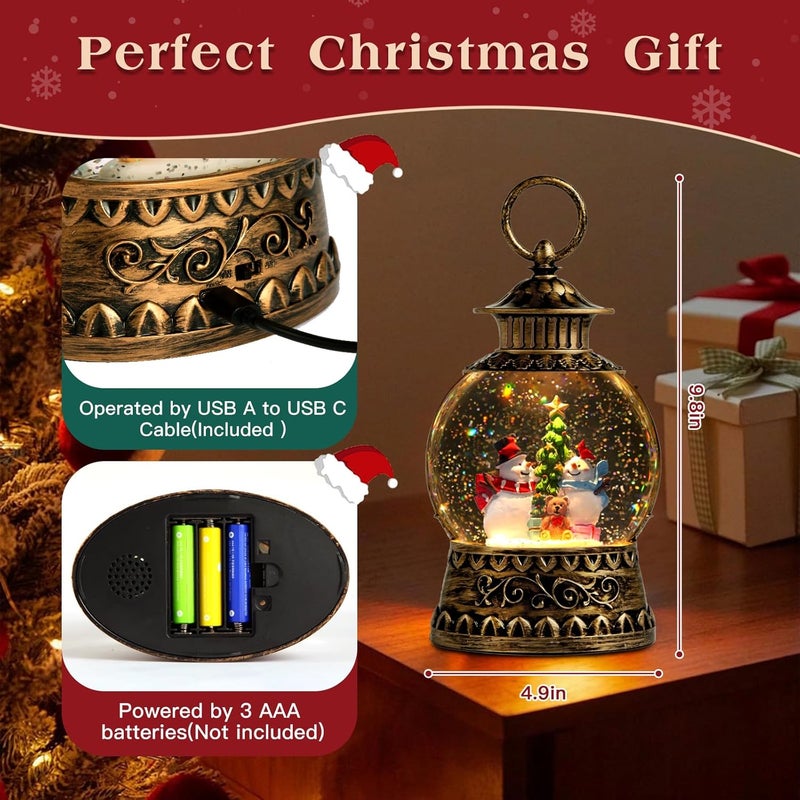 Aixuler Christmas Snowman Snow Globe, Snowman Musical Snow Globe Lantern Lights with 6H Timer Battery & USB Powered, Retro Style Holiday Glitter Globe for Xmas Home Decoration Holiday Party Gifts - Image 4