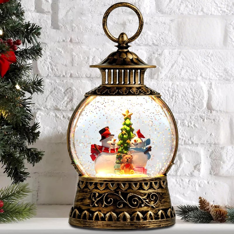 Aixuler Christmas Snowman Snow Globe, Snowman Musical Snow Globe Lantern Lights with 6H Timer Battery & USB Powered, Retro Style Holiday Glitter Globe for Xmas Home Decoration Holiday Party Gifts - Image 1