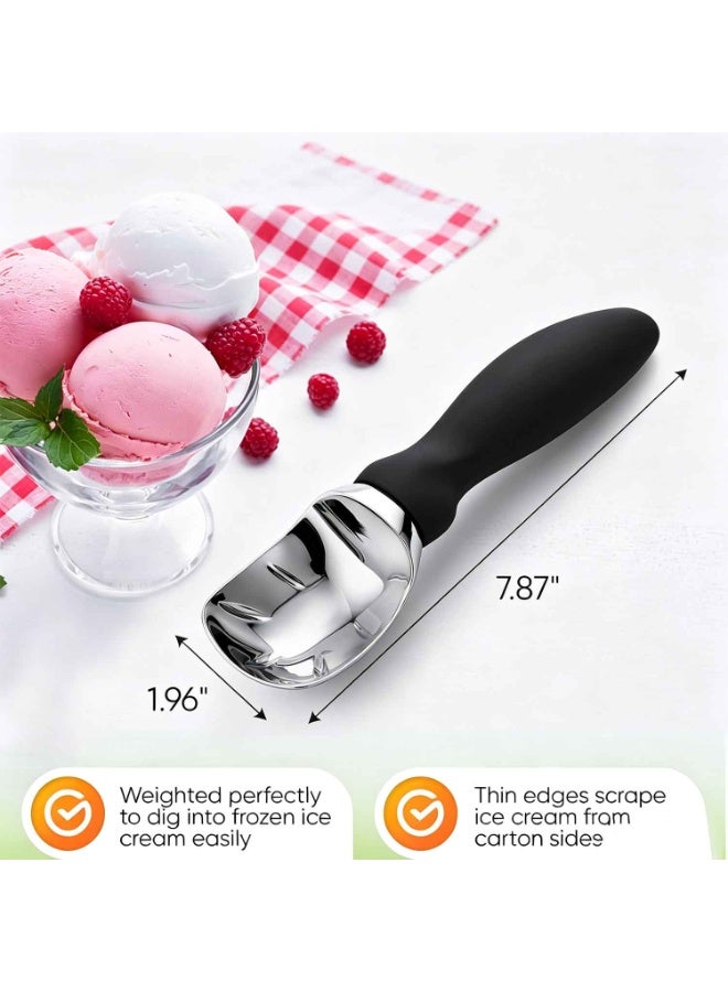 Heavy Duty Ice Cream Scoop with Comfortable Handle,Professional Ice Cream Scooper for Gelato, Sorbet, Cookie Dough, Melon, Frozen Yogurt,Dishwasher Safe Metal Kitchen Tool,Black,Summer Kitchen Essentials - Image 2