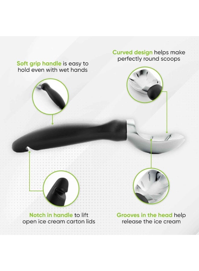 Heavy Duty Ice Cream Scoop with Comfortable Handle,Professional Ice Cream Scooper for Gelato, Sorbet, Cookie Dough, Melon, Frozen Yogurt,Dishwasher Safe Metal Kitchen Tool,Black,Summer Kitchen Essentials - Image 3