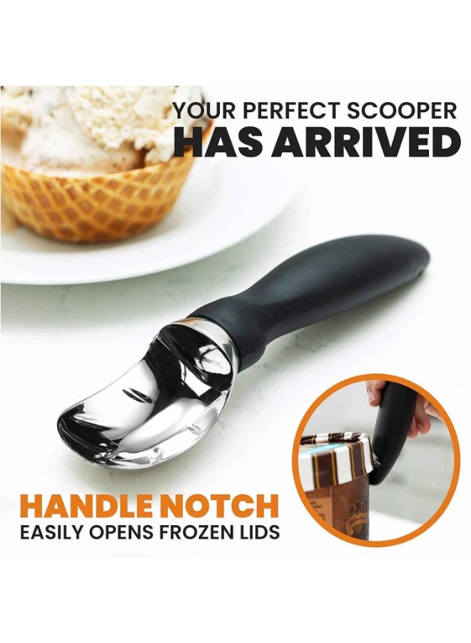 Heavy Duty Ice Cream Scoop with Comfortable Handle,Professional Ice Cream Scooper for Gelato, Sorbet, Cookie Dough, Melon, Frozen Yogurt,Dishwasher Safe Metal Kitchen Tool,Black,Summer Kitchen Essentials - Image 5