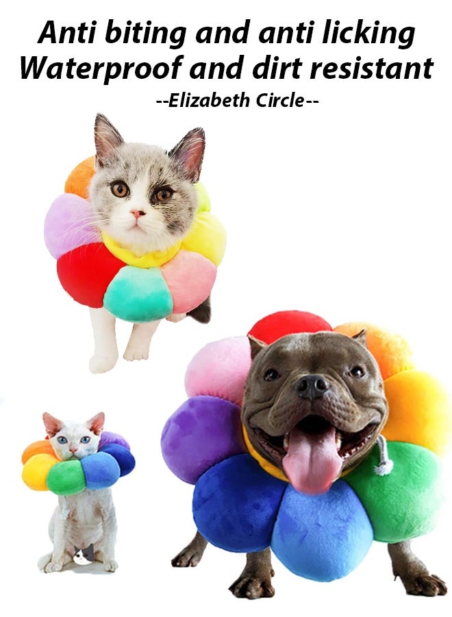Generic Cat Small Dog Recovery Collar, Cute Sunflower Neck Cone After Surgery, Adjustable Pet Collar, Wound Healing Protective Cone Surgery Recovery Elizabethan Collars for Small Pets L size (20-32cm)  - Image 1
