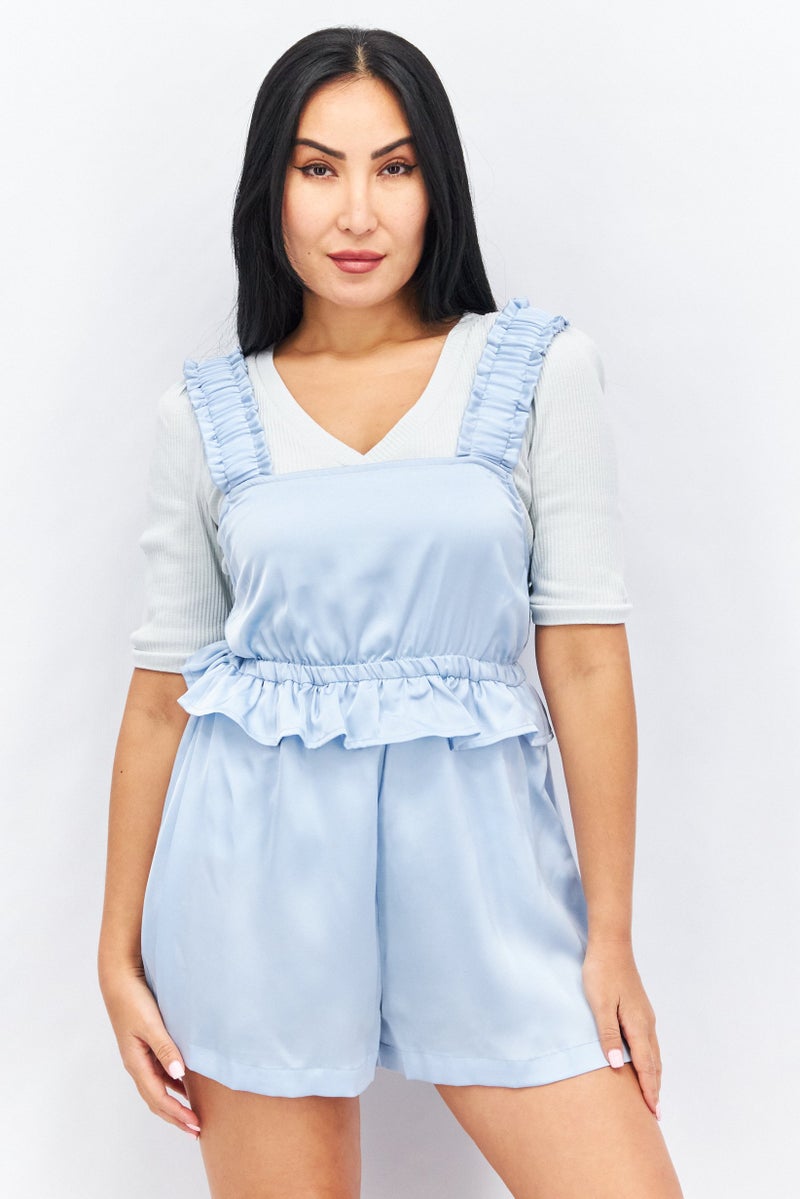 LOST INK بدلة نسائية بدون أكمام ذات رقبة مربعة، زرقاء - Image 1