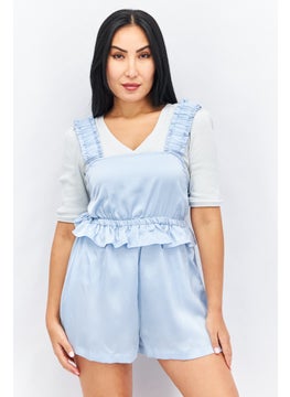 LOST INK Women Square Neck Sleeveless Solid Playsuit, Blue  - Image 1
