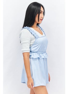 LOST INK Women Square Neck Sleeveless Solid Playsuit, Blue  - Image 2