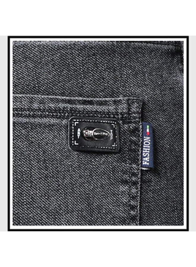 Tucano Men's Denim Jeans Autumn Winter Casual Fleece Lined Thickened Straight Fit Pants Gray Fleece Lined Size 38 - Image 1