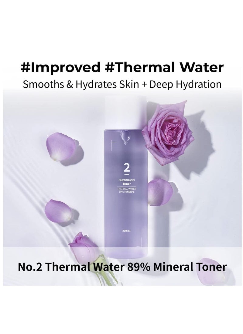 numbuzin - numbuzin No.2 Thermal Water 89% Mineral Toner, 6.76 fl.oz / 200ml | Inner Drying, Cakey Makeup, Moisturizing, Thermal Water 89%, Niacinamide - Image 1