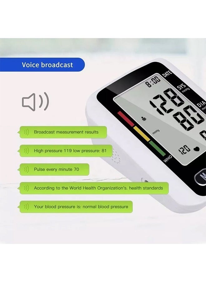WHO Digital Automatic Upper Arm Blood Pressure Monitor Tester Machine Heart Rate Kit Electronic Voice Announcement And Digital Display  - Image 4