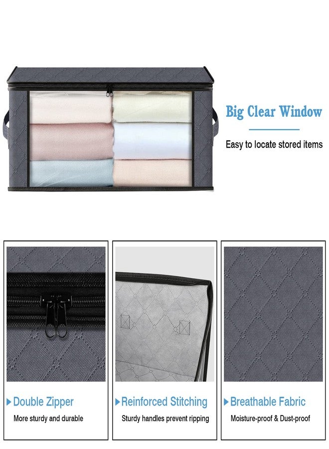 HomeHacks Storage 3-Pack Clothes Organizer Storage Bags Foldable Storage Box with Large Clear Window Sturdy Handles for Closet, Dorm, Pillows, Bedding, Clothes, Blankets, 35L, Gray - Image 3