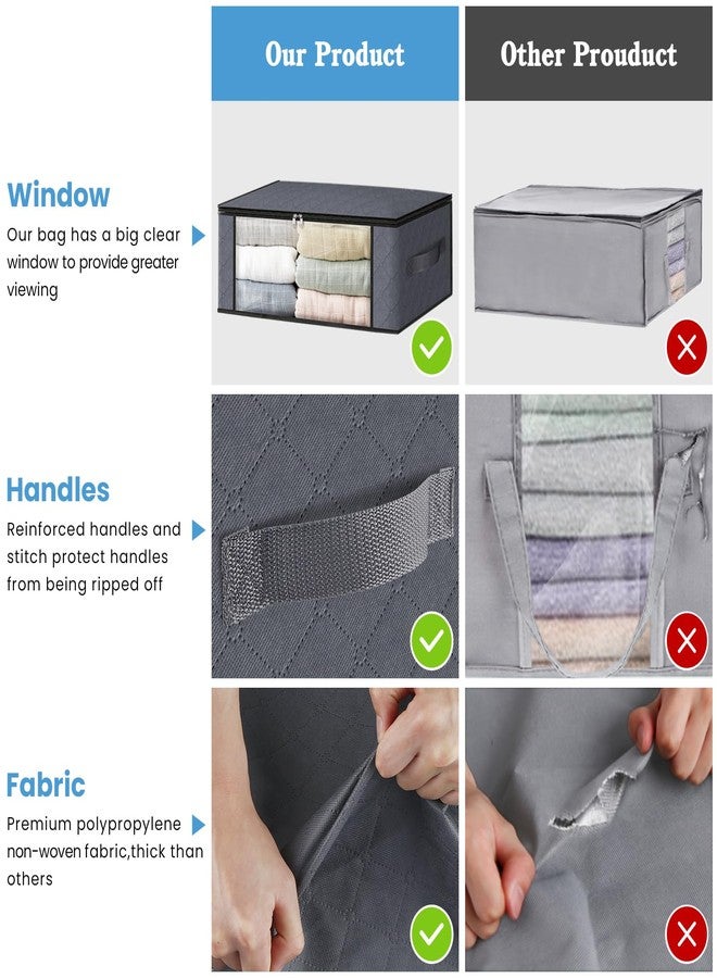 HomeHacks Storage 3-Pack Clothes Organizer Storage Bags Foldable Storage Box with Large Clear Window Sturdy Handles for Closet, Dorm, Pillows, Bedding, Clothes, Blankets, 35L, Gray - Image 4