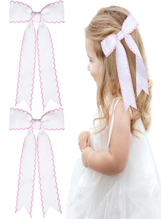 NCMAMA 2PCS White Bows for Girls Grosgrain Ribbon Alligator Hair Clips Hair Barrettes Hair Accessories for Girl Teens Kids Toddler with Long Tail - Image 1