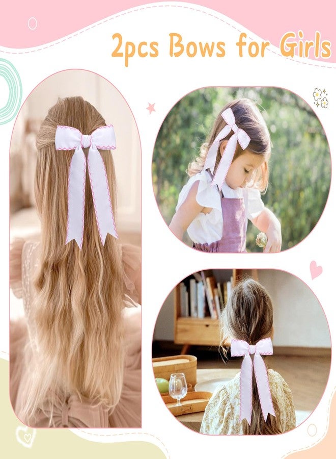 NCMAMA 2PCS White Bows for Girls Grosgrain Ribbon Alligator Hair Clips Hair Barrettes Hair Accessories for Girl Teens Kids Toddler with Long Tail - Image 4