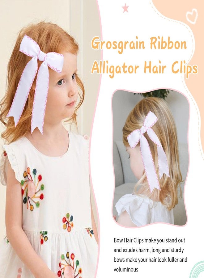 NCMAMA 2PCS White Bows for Girls Grosgrain Ribbon Alligator Hair Clips Hair Barrettes Hair Accessories for Girl Teens Kids Toddler with Long Tail - Image 5